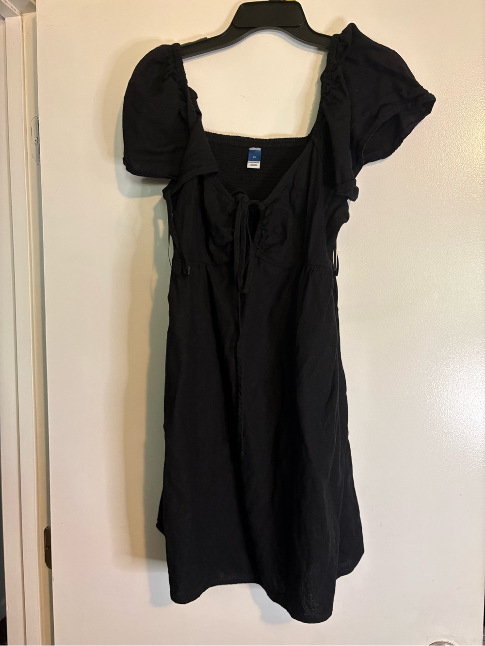 Old Navy Black Puff-Sleeve Tie-Front Dress